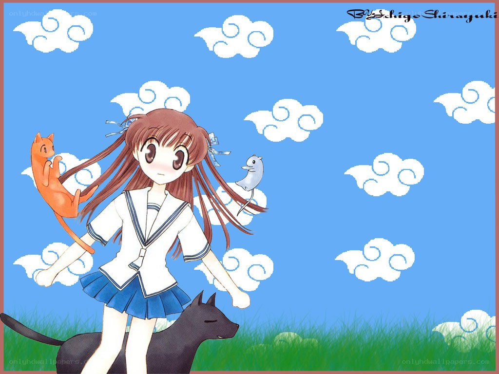 Anime girl with animals