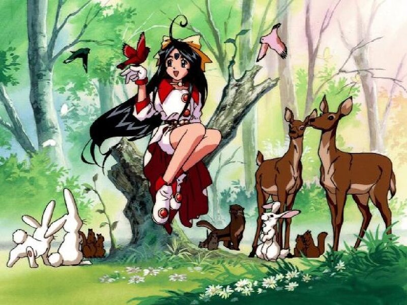 Anime Girl with Animals — Green