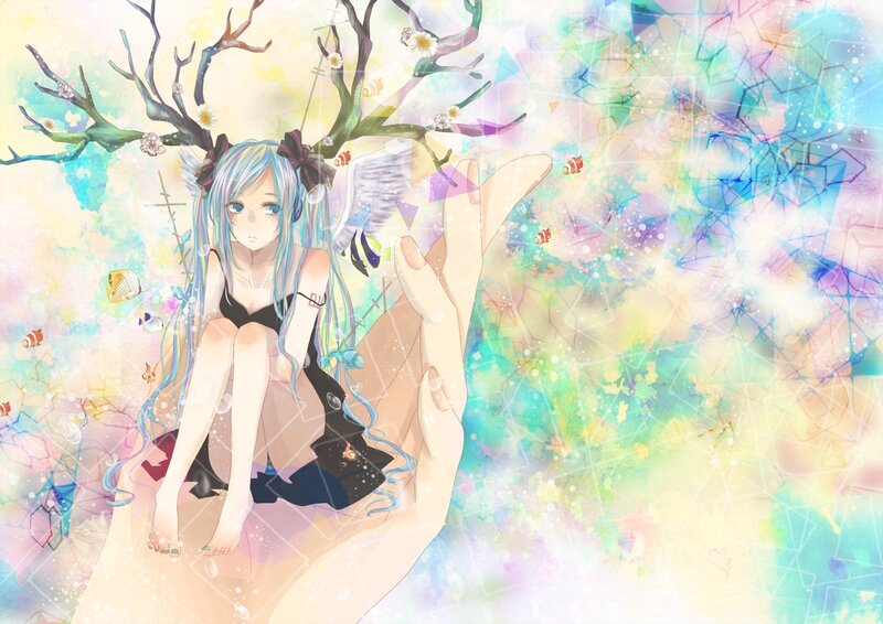 Anime Girl with Antlers — Blue