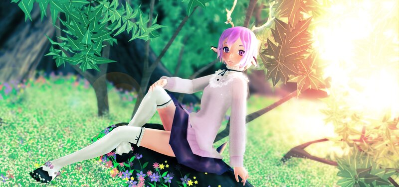 Anime Girl with Antlers — Green