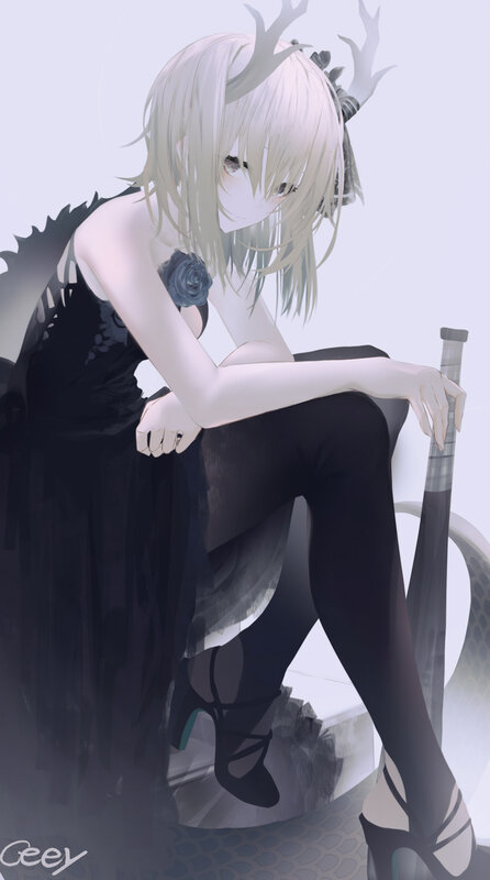 Anime Girl with Antlers — White, Dramatic