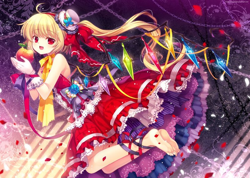 Anime girl with apple and crystals
