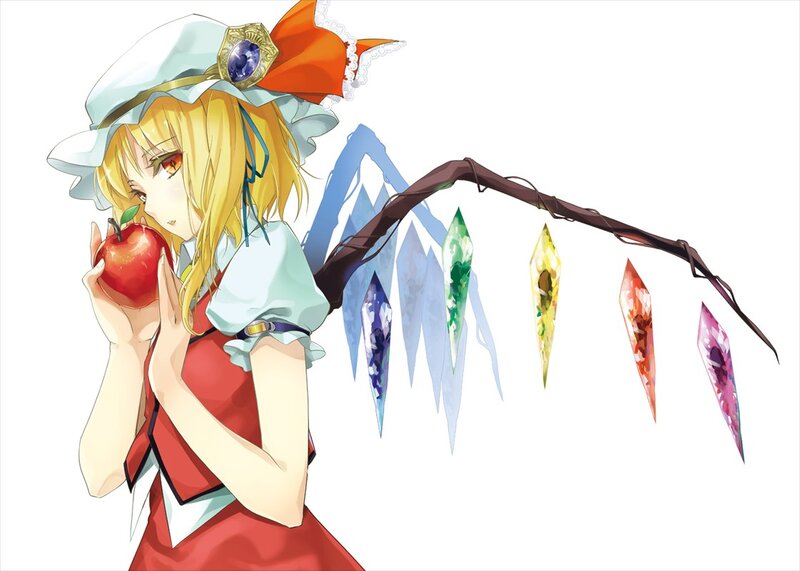 anime girl with apple and crystals