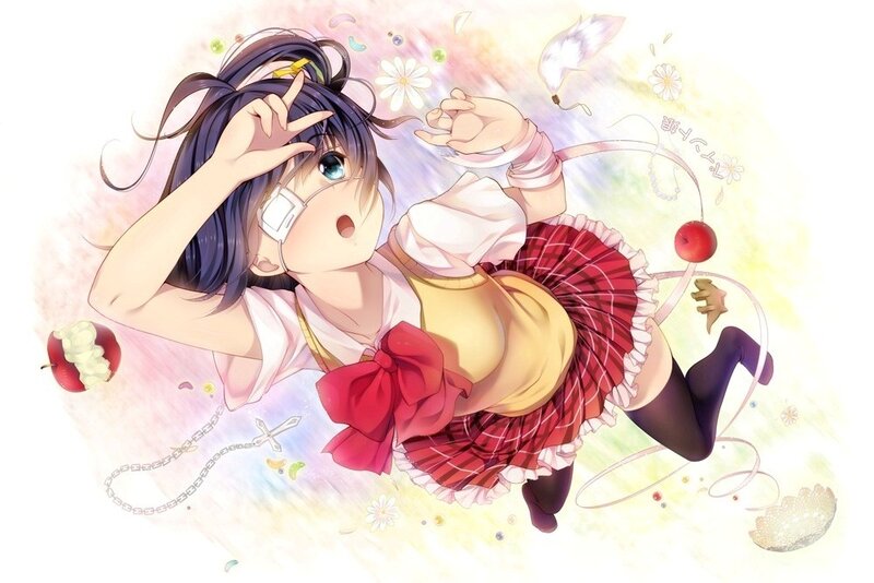 anime girl with apple and flowers