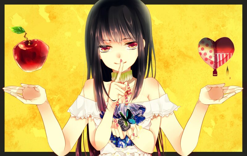anime girl with apple and heart