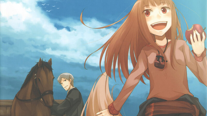 Anime girl with apple and horse