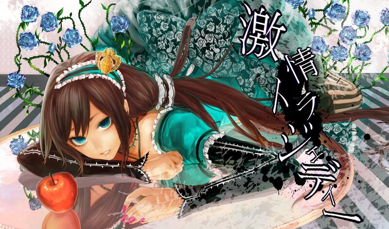 anime girl with apple and roses
