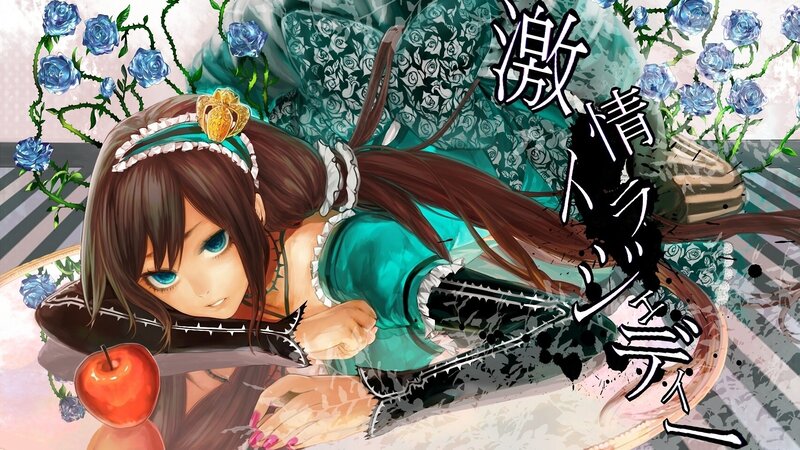 anime girl with apple and roses