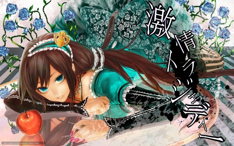 anime girl with apple and roses