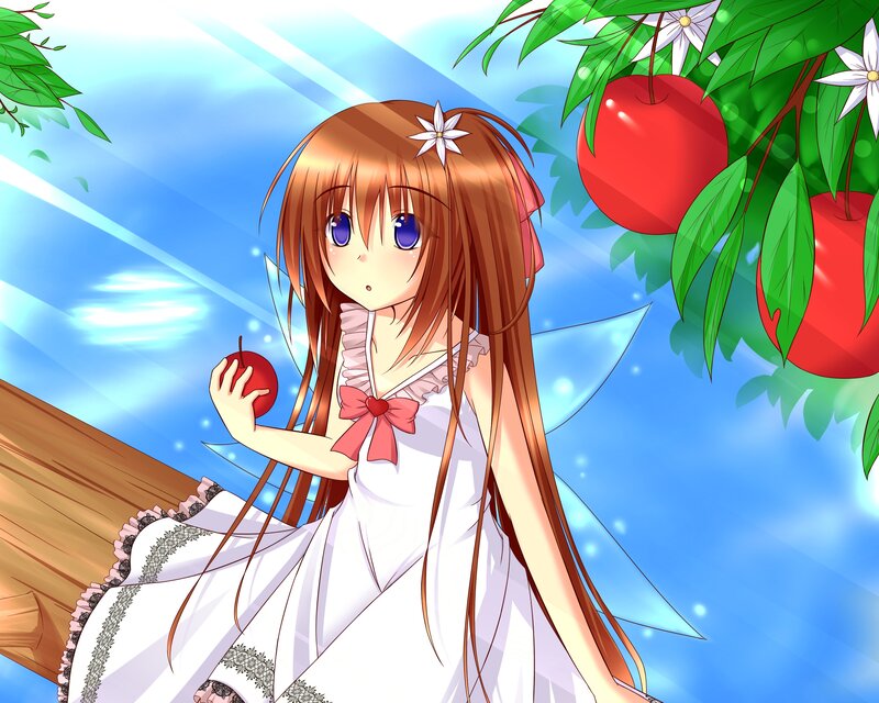 Anime Girl with Apple — Blue