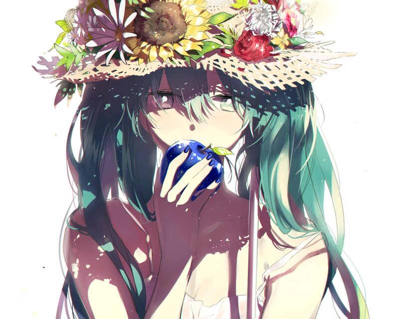 Anime Girl with Apple — Green, Serene