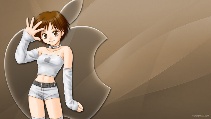 Anime Girl with Apple Logo — Brown