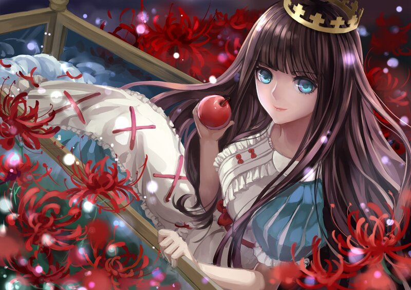 Anime Girl with Apple — Red, Dramatic, Night