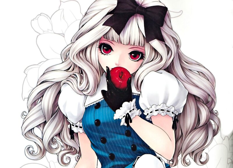 Anime Girl with Apple — White