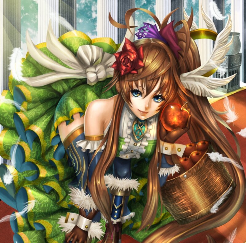 Anime Girl with Apples — Green, Playful