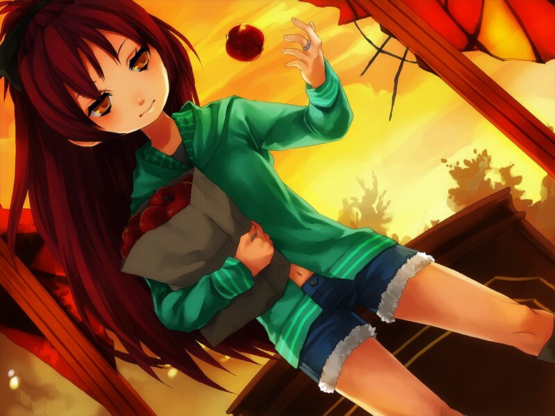 Anime Girl with Apples — Green