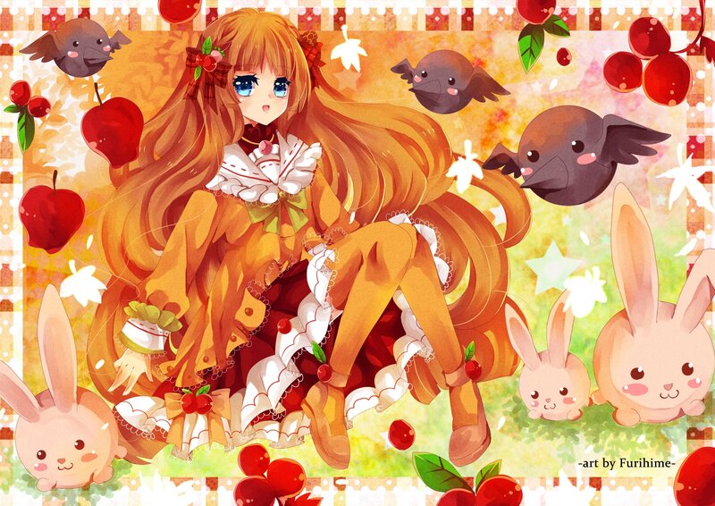 Anime Girl with Apples — Orange