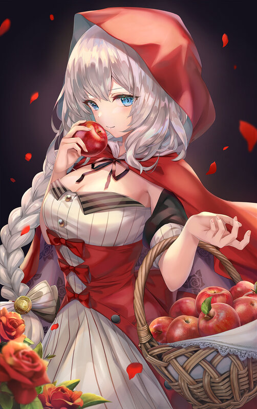 Anime Girl with Apples — Red, Dramatic, Night