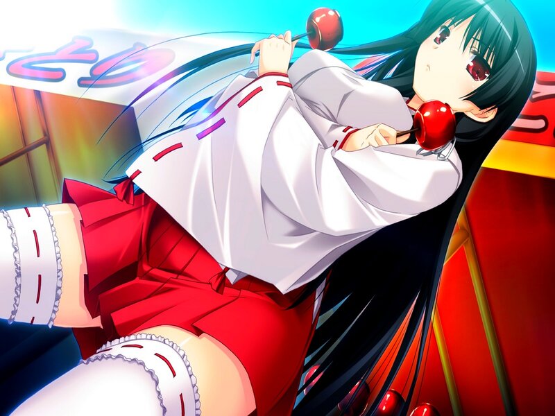 Anime Girl with Apples — Red, Dramatic