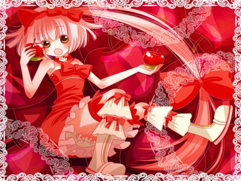 Anime Girl with Apples — Red
