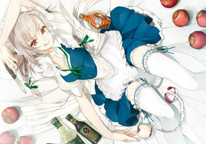 Anime Girl with Apples — White, Playful
