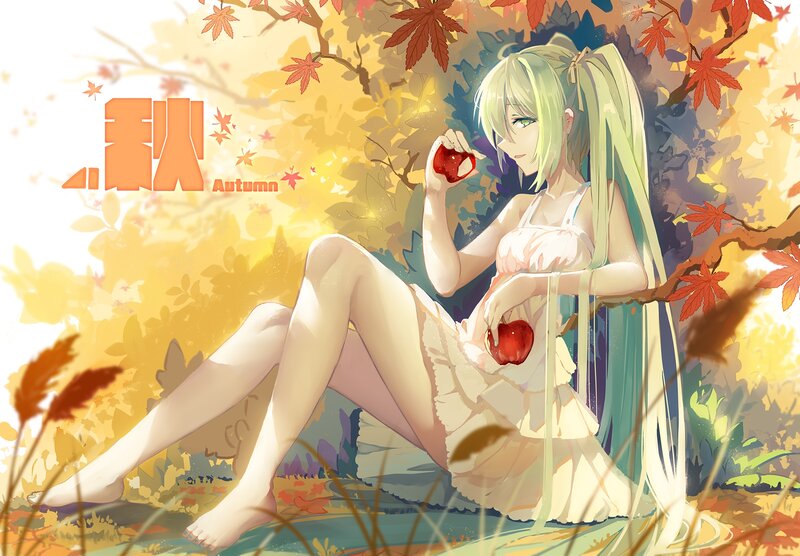 Anime Girl with Apples — Yellow, Serene
