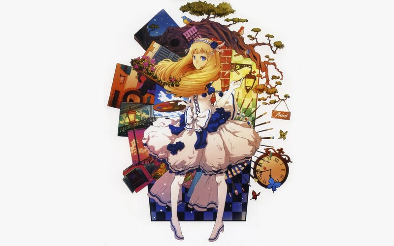 anime girl with art collage