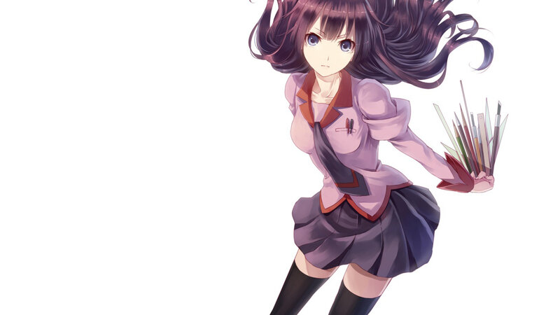 Anime Girl with Art Supplies — Purple