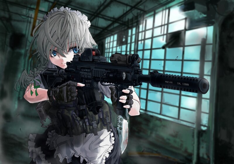anime girl with assault rifle