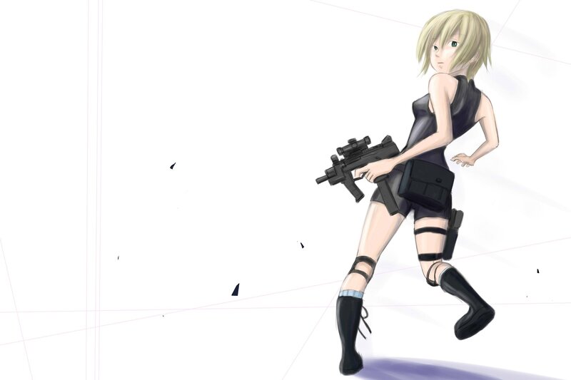 anime girl with assault rifle