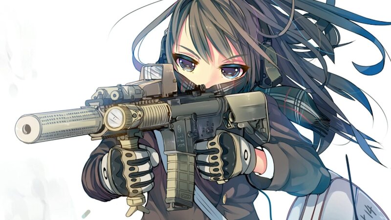 anime girl with assault rifle