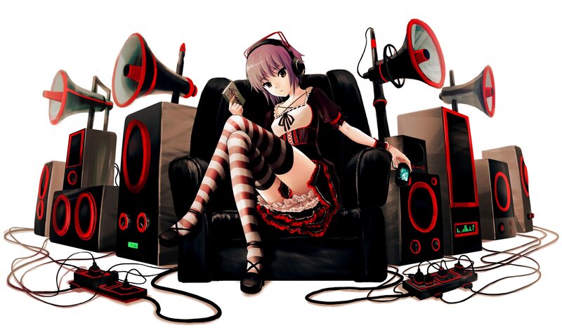 anime girl with audio equipment