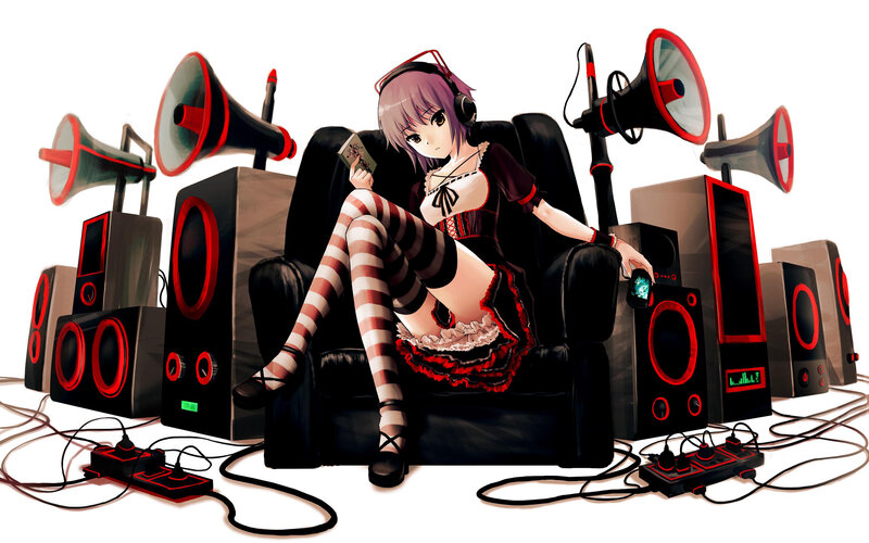 anime girl with audio equipment