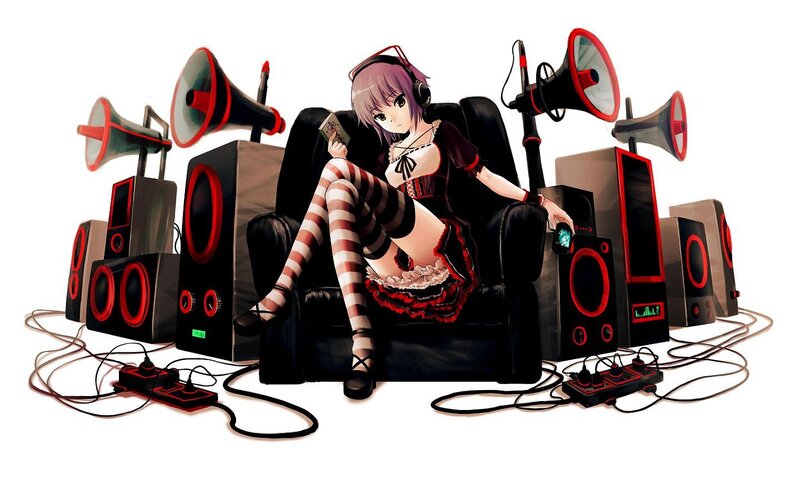 anime girl with audio equipment