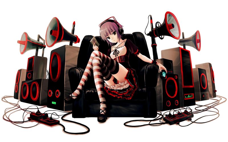 anime girl with audio equipment