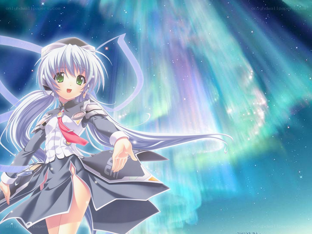 anime girl with aurora background