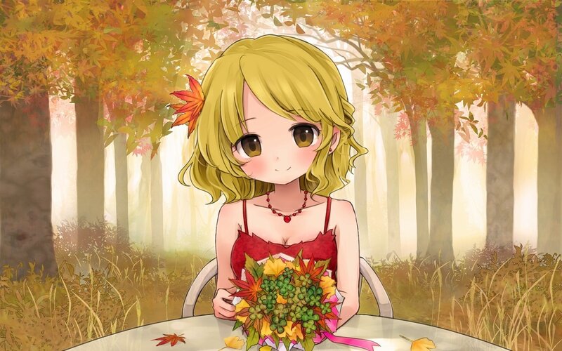 Anime girl with autumn bouquet