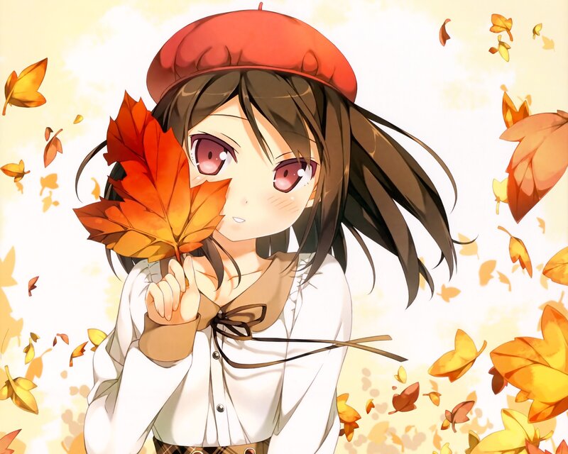 Anime girl with autumn leaf