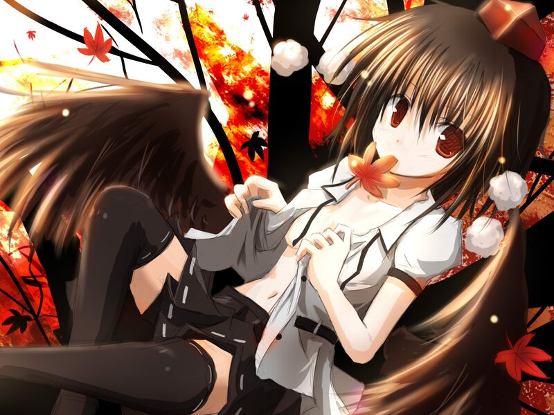 Anime girl with autumn leaves
