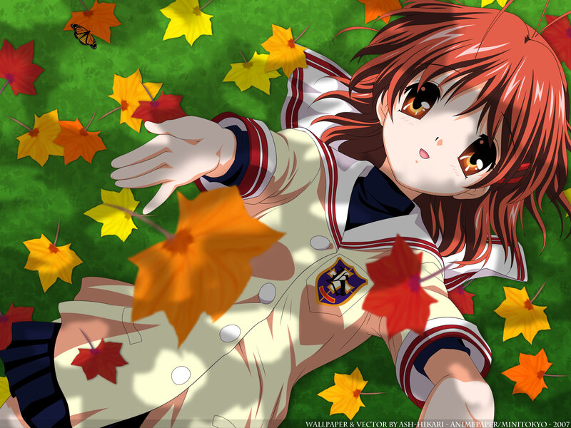 Anime girl with autumn leaves