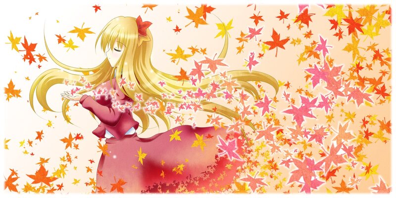 anime girl with autumn leaves