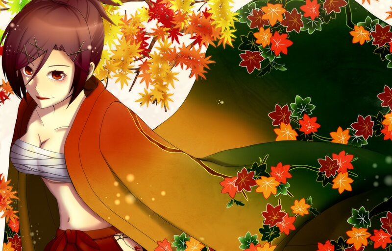 Anime girl with autumn leaves