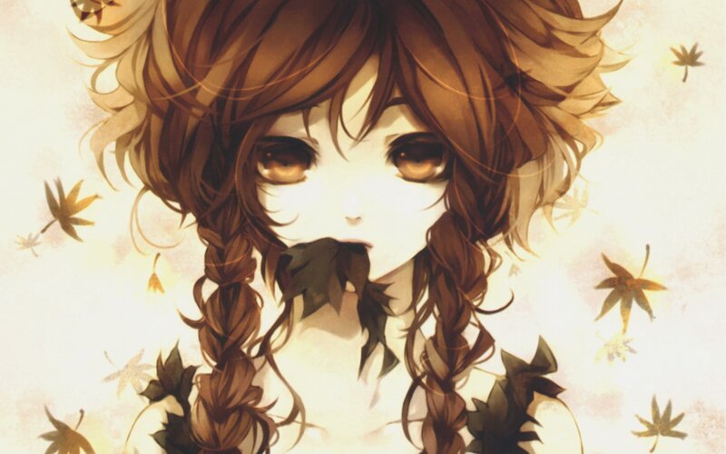 anime girl with autumn leaves