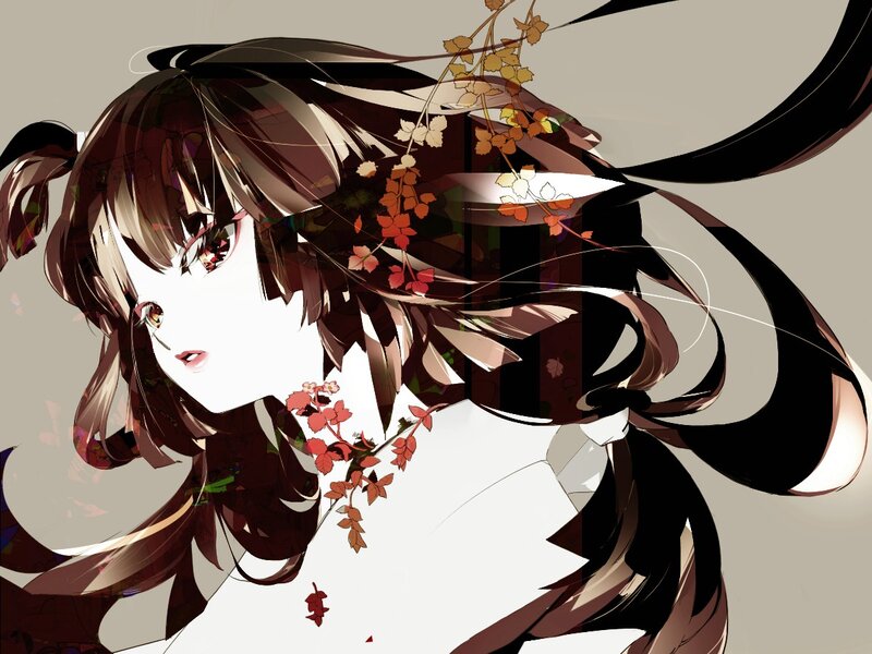 anime girl with autumn leaves