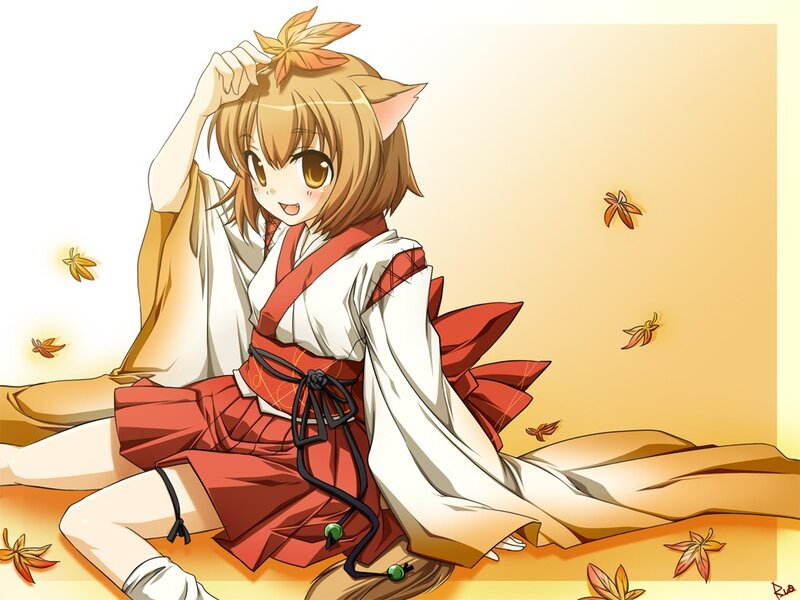 anime girl with autumn leaves