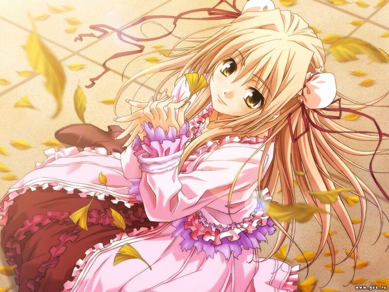 Anime girl with autumn leaves
