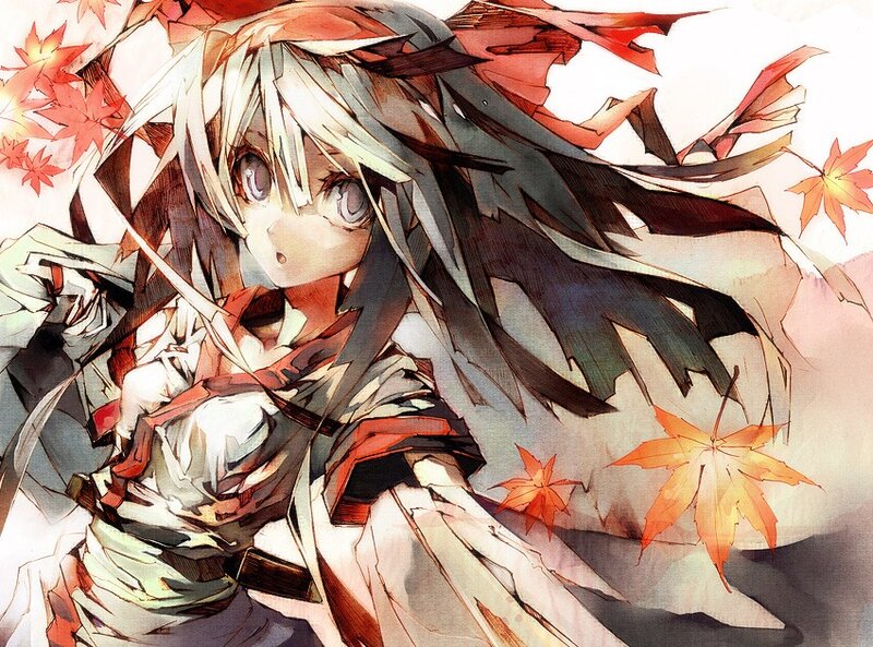 anime girl with autumn leaves
