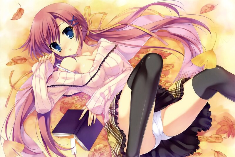 Anime girl with autumn leaves