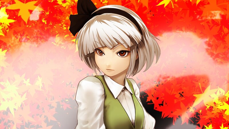 anime girl with autumn leaves