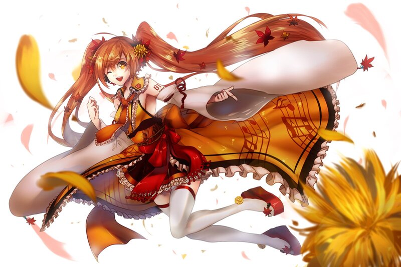 anime girl with autumn leaves